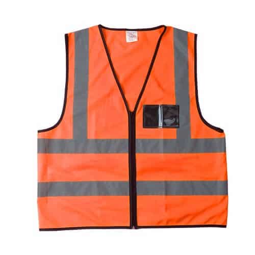 Colete de segurança laranja com faixa refletiva