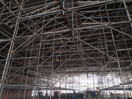 Qingdao sailing center overhanging scaffolding